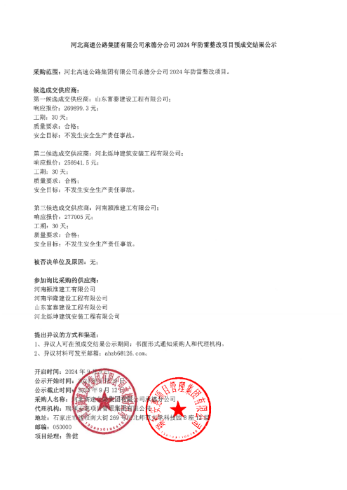 防雷整改预成交结果公示1