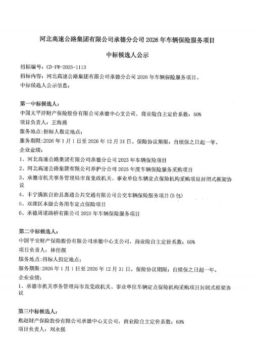 车辆保险中标公示1